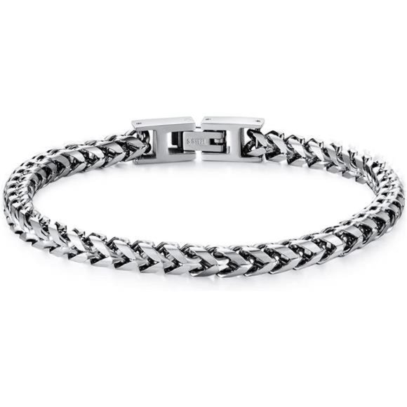 Mens Bracelet Stainless Steel Fold Over Clasp Franco Chain Bracelets Jewelry - Picture 1 of 7